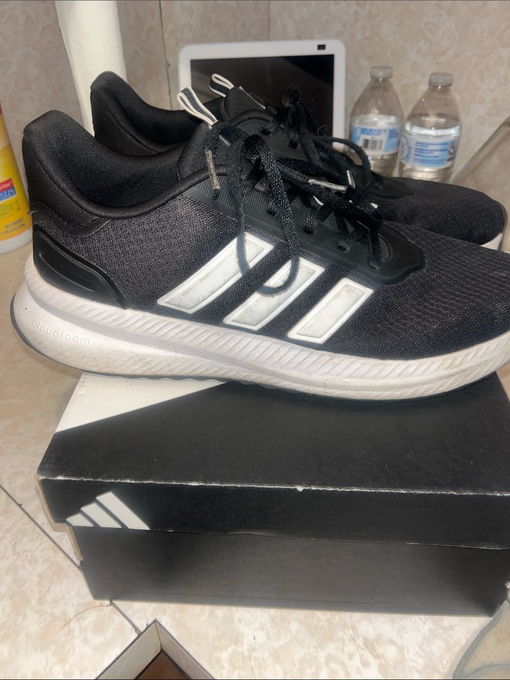 adidas Men’s Black Athletic Shoes with White Three-Stripes